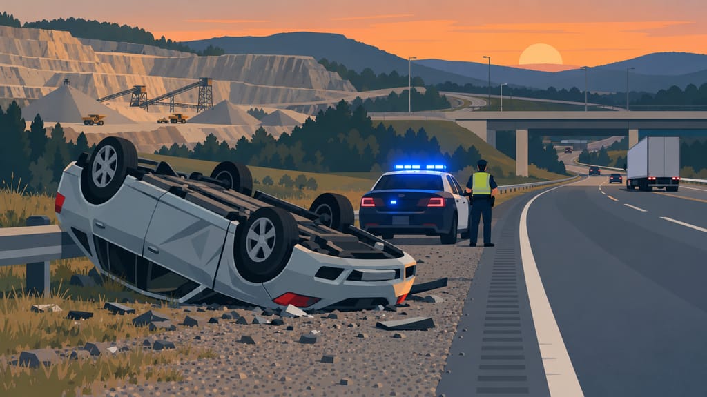 Stolen Car Overturns Near Iron Interchange After Police Chase; Two Arrested, Three Officers Hurt by Stone-Throwers