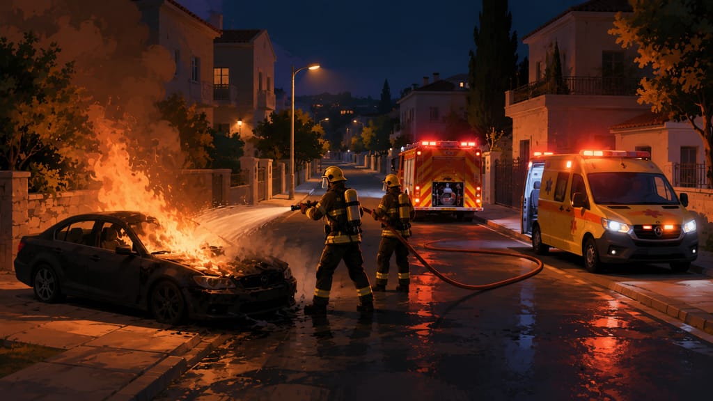 Vehicle Catches Fire on Shoham Street in Harish